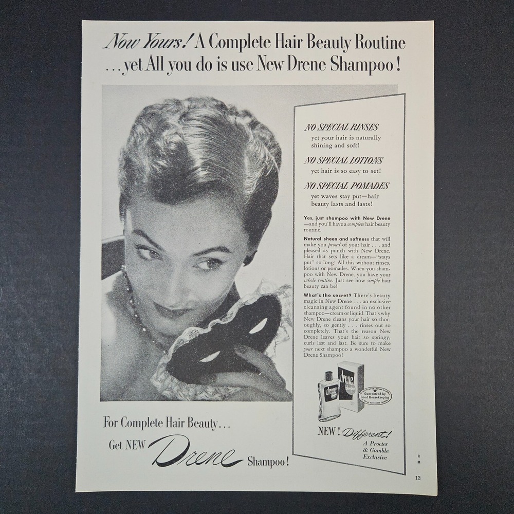 1949 Drene Shampoo Proctor & Gamble Vintage Print Ad Mardi Gras‎ Mask Beauty